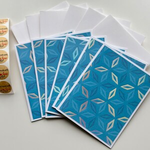 Ensemble de 6 : Cartes faites à la main | Ensemble de cartes élégantes bleues et argentées avec enveloppes | Ensemble de cartes de remerciement | Ensemble de cartes de notes | Ensemble de cartes de vœux