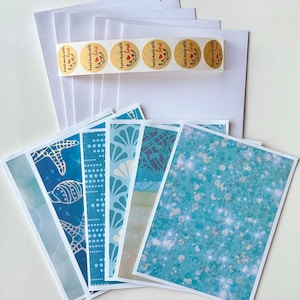 Cartes de vœux faites main Blue Sea | Lot de 6 | Cartes vierges