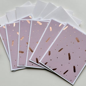Lot de 6 : cartes faites main | Beau jeu de cartes confettis vieux rose et or rose avec enveloppes | Jeu de cartes de remerciement | Jeu de cartes de voeux