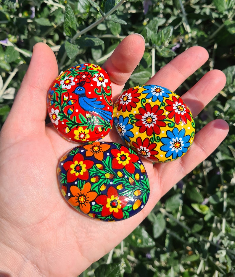 3 Hand Painted rocks stonesrock paintingpebble artgarden image 0