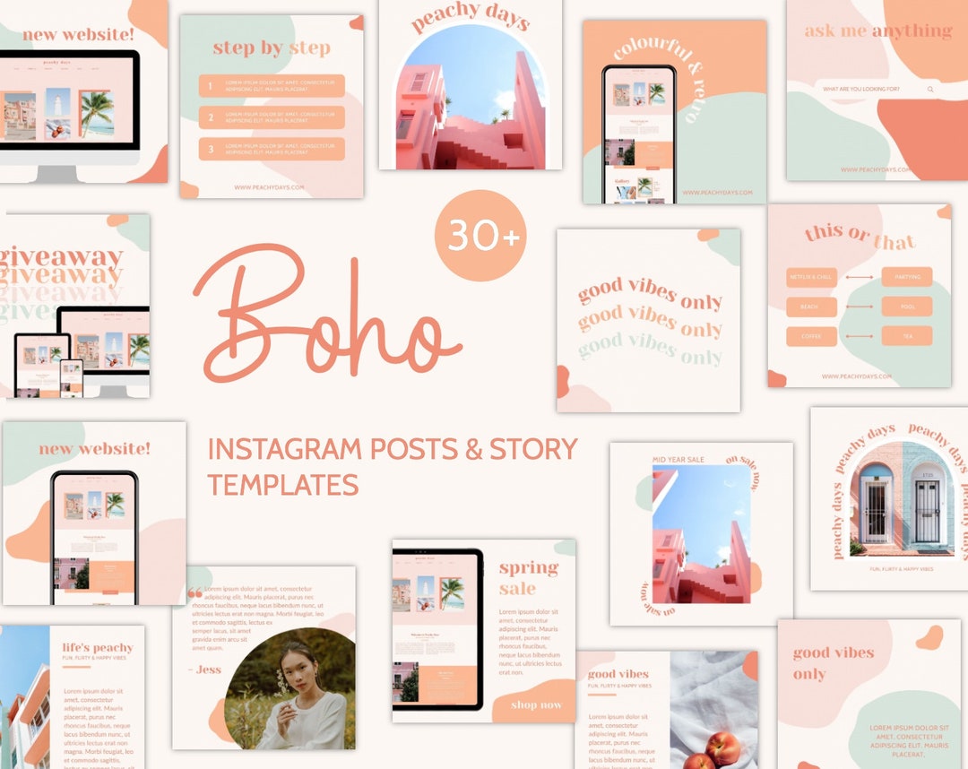 Boho Instagram Templates for Canva | Engaging Pastel Templates for ...