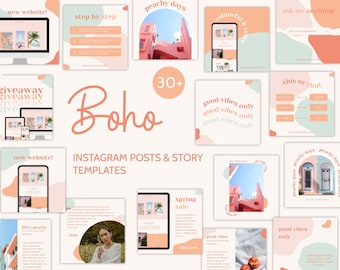 Boho Instagram Post & Story Templates | Pastel Canva Designs (Digital Download)