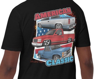 Chevy, GMC OBS ’88-98 C1500 Lowered Collage 3-Up Short-Sleeve Unisex T-Shirt