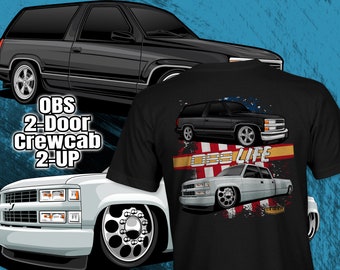 OBS Life Chevy, GMC ’88-98 C1500 Lowered 2-Door Tahoe/ Crew Cab Dually 2-Up Short-Sleeve Unisex T-Shirt