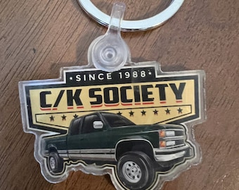 OBS K1500 4x4 Lifted Chevy GMC Extended Cab C/K Society Logo Keychain