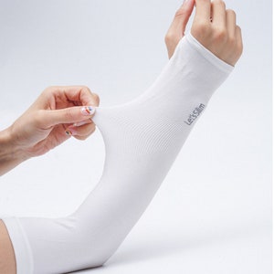 1 pair Unisex Cooling UPF 50 UV Protection Arm Sleeves for Men and Women White color only image 2