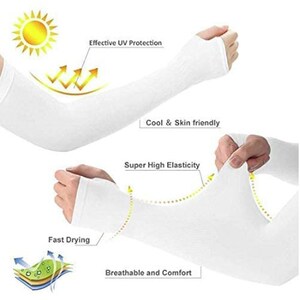 1 pair Unisex Cooling UPF 50 UV Protection Arm Sleeves for Men and Women White color only image 5