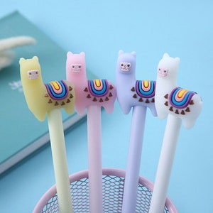 Joli lot de 4 stylos à encre gel noir Lama 0,5 mm avec porte-cartes personnalisé et étiquette cadeau