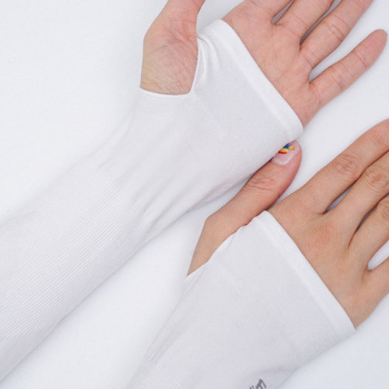 1 pair Unisex Cooling UPF 50 UV Protection Arm Sleeves for Men and Women White color only image 3