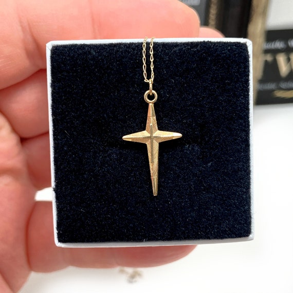 10k Solid Yellow Gold Petite Cross Necklace (18 in
