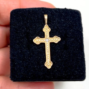 10k Solid Yellow Gold Genuine Diamond Cross Pendant (1.13 inch)