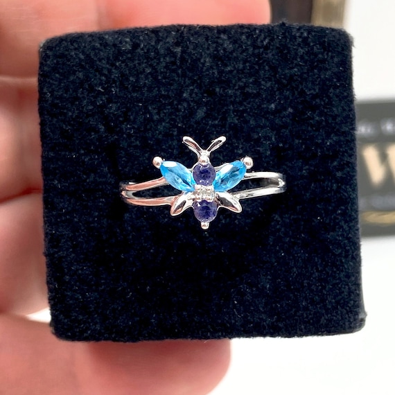 10k Solid White Gold Genuine Baby Blue Spinel, Wh… - image 2