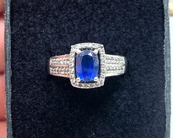 10k Solid White Gold Genuine Blue & White Sapphire Estate Ring (size 6.75) 5.17g