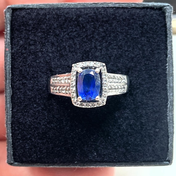 10k Solid White Gold Genuine Blue & White Sapphire Estate Ring (size 6.75) 5.17g