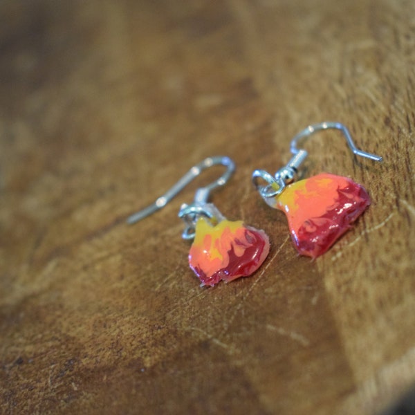 SPECIAL hot glue inspired Fire dangle earrings