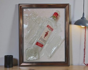 Framed Beefeater Gin Art - Deconstructed  Glass Bottle in Epoxy Resin - 13x16 Ready to Hang Home Bar Decor - Unique Gin Lover Gift