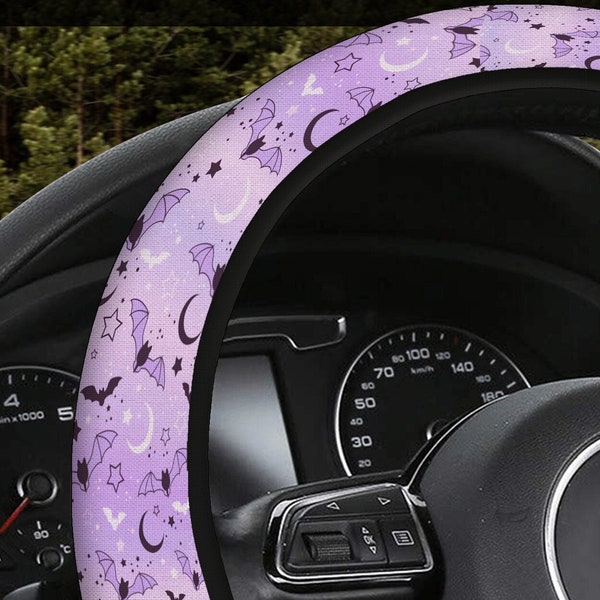 Purple Steering wheel cover, Kawaii witchy Steeringwheel, carseat car seat belt, Pastel goth decor accesories full set, cute gift for women