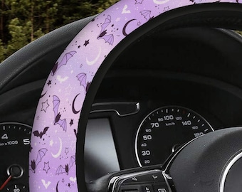 Purple Steering wheel cover, Kawaii witchy Steeringwheel, carseat car seat belt, Pastel goth decor accesories full set, cute gift for women
