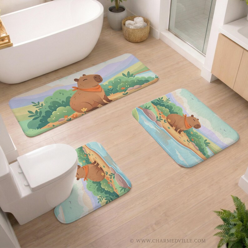 Capybara Rug Rectangle Bath Mat, Cute Capybara Bathroom Rug, Extra Large Non Slip Washable ...