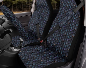 Blue Purple Car Seat Covers, Fantasy Dragon Scale Seat Protector, Universal Auto Seat Covers For SUV Truck Interior Decor Women
