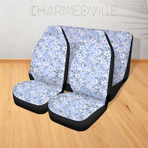 Car Seat Covers, for vehicle full set, blue floral carseat accessory, boho vintage daisy flower truck/suv/ev accesories, cute gift for women