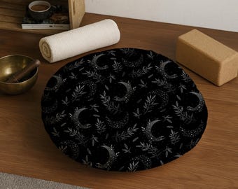 Poduszka do medytacji Black Moon, okrągła poduszka Zafu Celestial, poduszka do jogi na podłogę, botaniczny wystrój pokoju modlitewnego Zabuton, siedzisko podłogowe