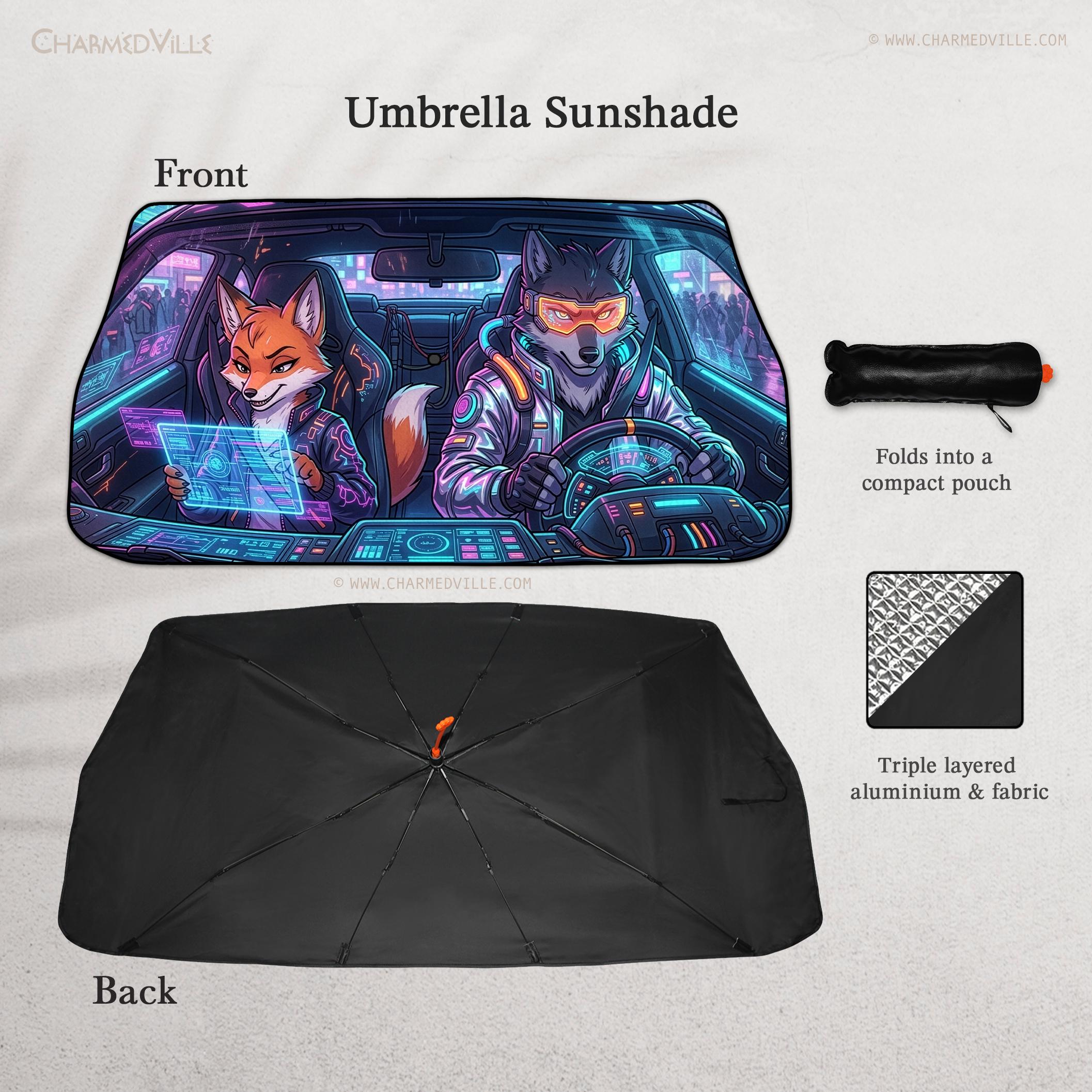 Car Sun Shade, Cyberpunk Anime Fox Wolf Windshield Sunshade, Foldable ...