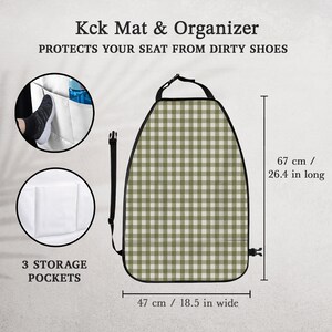 Sage Plaid Car Mats Full Set, Green Check Vehicle Floor Liners, Waterproof Rubber Auto Mat, Universal SUV Truck Interior Protection image 13