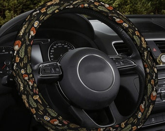 Mushroom Forest Steering Wheel Cover, Witchy Car Decor