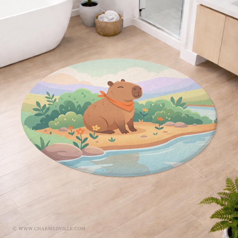 Capybara Rug Rectangle Bath Mat, Cute Capybara Bathroom Rug, Extra Large Non Slip Washable ...
