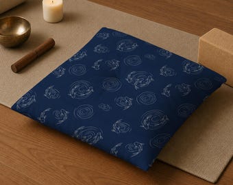 Navy Koi Floor Seating Pillows, Japanese Reading Nook Cushion, Low Table Lounge Pillow Meditation Room And Tea Room Decor Blue Zen Room
