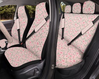 Pink Floral Car Seat Covers, Universal Full Set Seat Protectors For Auto Interior
