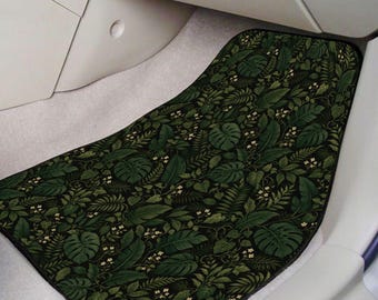 Green Tropical Car Mats, Botanical Leaf Floor Mats For Car, Rubber Back Vehicle Mats, Jungle Pattern Auto Interior Decor
