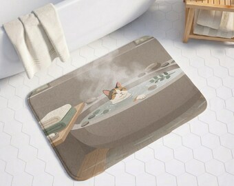 Bath Mat, Bathroom Rug, Cat Bath Mat, Non Slip Washable Bath Mat, Extra Large Bathroom Rug, Minimalist Spa Bathroom Decor, Cute
