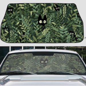 Pare-soleil pour fenêtre de voiture, plantes vertes de forêt de parasol, couverture mignonne de pare-brise de chats d'anime, accessoires de décor de véhicule, cadeau mignon pour des femmes