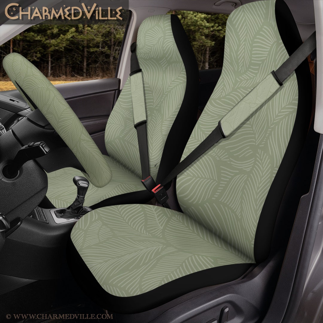 Green Car Seat Covers, Full Set for Vehicle, Boho Minimalist Olive Sage