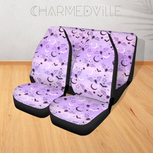 Purple Car Seat Covers, for vehicle full set, Pastel Goth carseat accessory, witchy spooky bats truck/suv/rv accesories, cute gift for women