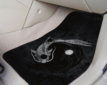 Car Floor Mats, Japanese Koi Carpet Rug for vehicle rv, suv truck interior accesories, Black seat floormat for car, accessory gift for men
