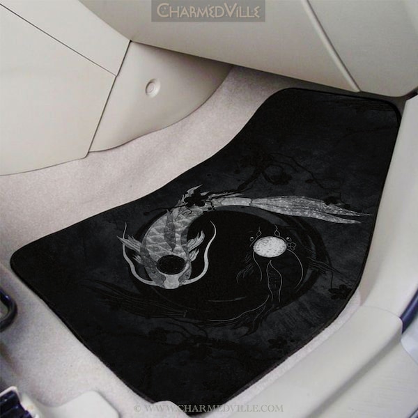 Car Floor Mats, Japanese Koi Carpet Rug for vehicle rv, suv truck interior accesories, Black seat floormat for car, accessory gift for men