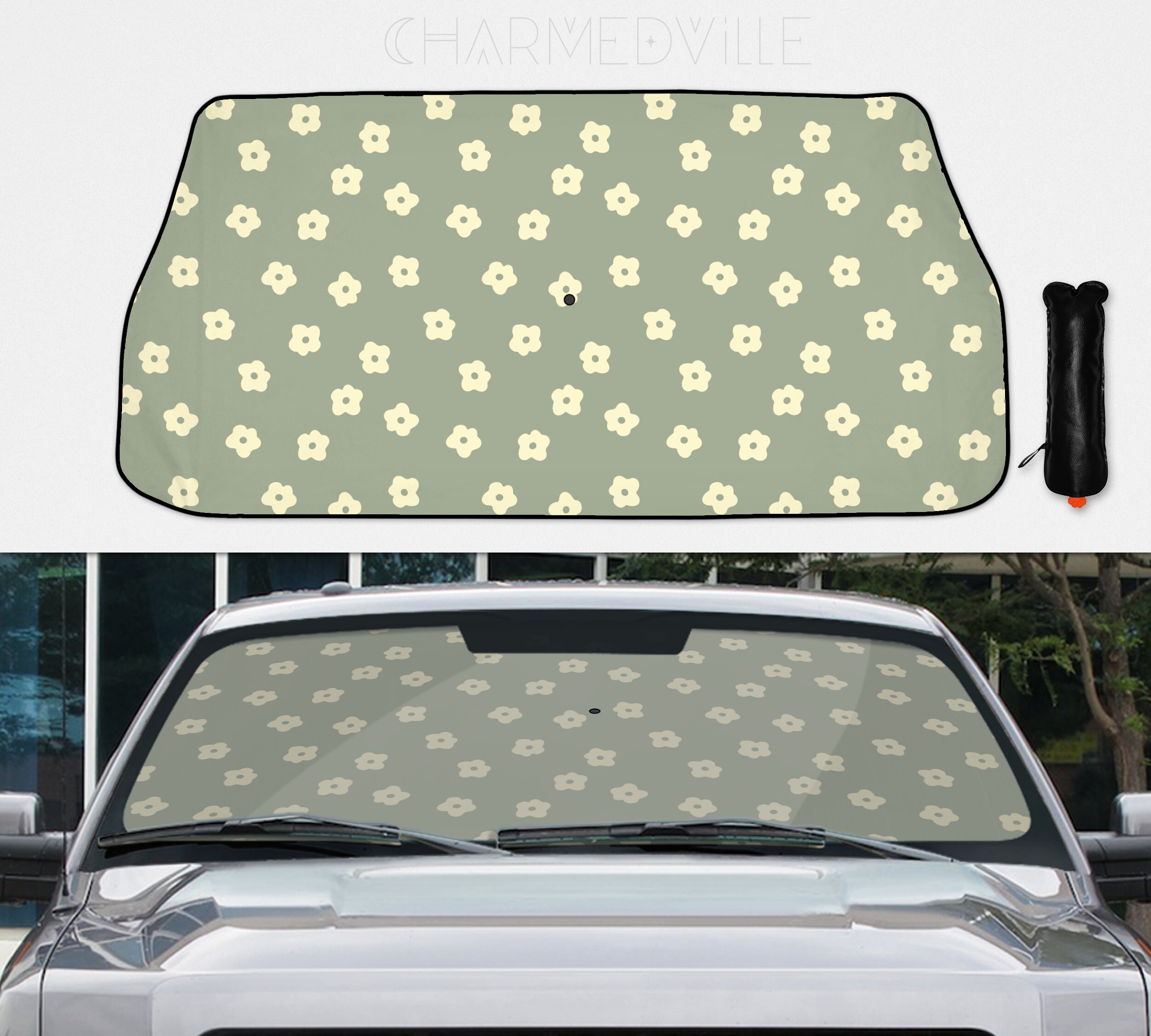 Renewold - Parasole per parabrezza auto, motivo floreale, colore blu, per auto, portatile, per auto, parasole, protezione solare per la maggior parte delle berline, furgoni, SUV, 2 pezzi