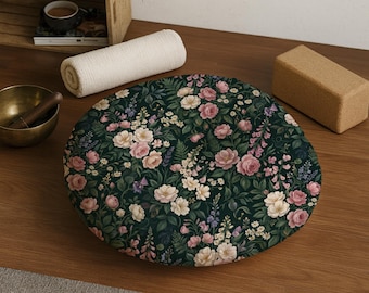 Bodenkissen Blumenmuster, Vintage botanisches Zabuton Kissen, Meditation Yoga Gebetsraum Sitz, Japandi japanische Sitz Dekor Akzent