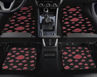 Anime Clouds Car Floor Mats, Black Red Rug/Carpet for vehicle/suv/truck interior decor, Durable non-slip rubber & fabric, accessory gift