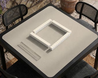 Beige Neutral Mahjong Table Mat, Minimalist Four Player Tile Playmat, Modern Board Game Pad, Large Washable Game Night Gift For Mom
