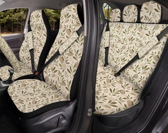 Beige Botanical Car Seat Covers, Airbag Compatible Universal Front and Back Covers