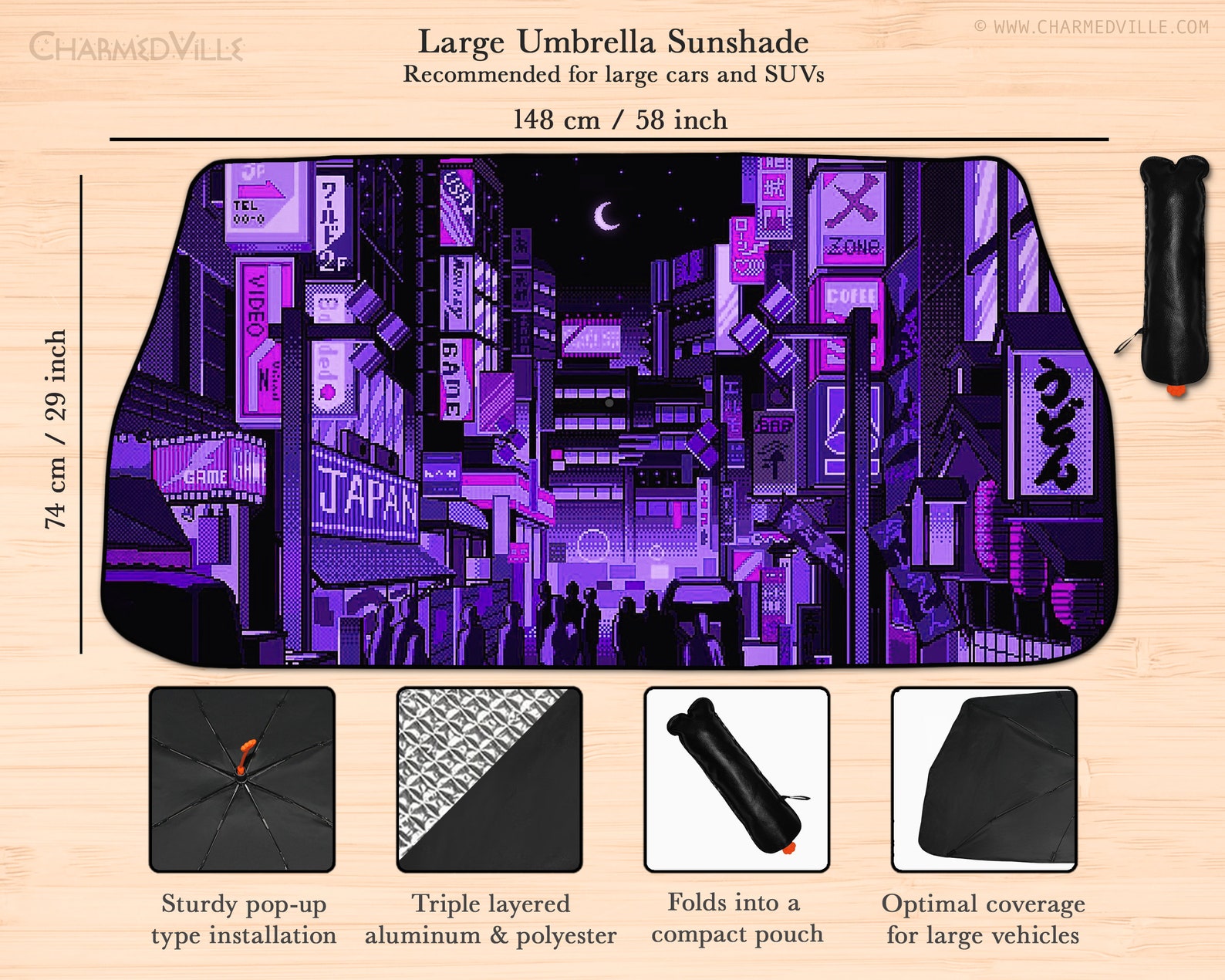 Anime Sunshade Sun Blocker for Windshield, Japanese Vaporwave Cyberpunk ...