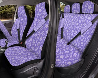 Purple Floral Car Seat Covers Full Set, Universal Waterproof Auto Seat Protector