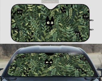 Sun shade for car window, sunshade green forest plants, Cute anime cats windshield cover, vehicle decor accessories, Cute gift for women