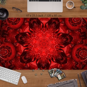 Rode gaming speelmat / bureaumat, Mandala deskmat xl, Grote muismat dnd, rollenspel dobbelsteen lade, tcg kaartspel, rpg mtg bordspel, XXL muismat