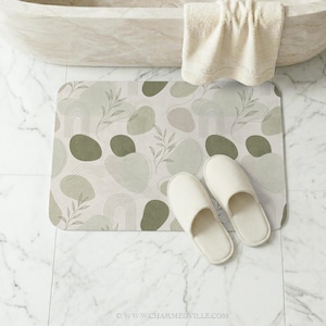 Tappetino da bagno minimalista verde salvia, tappeto da bagno botanico, tappetino antiscivolo lavabile in morbida flanella, runner decorativo astratto per bagno spa in stile giapponese