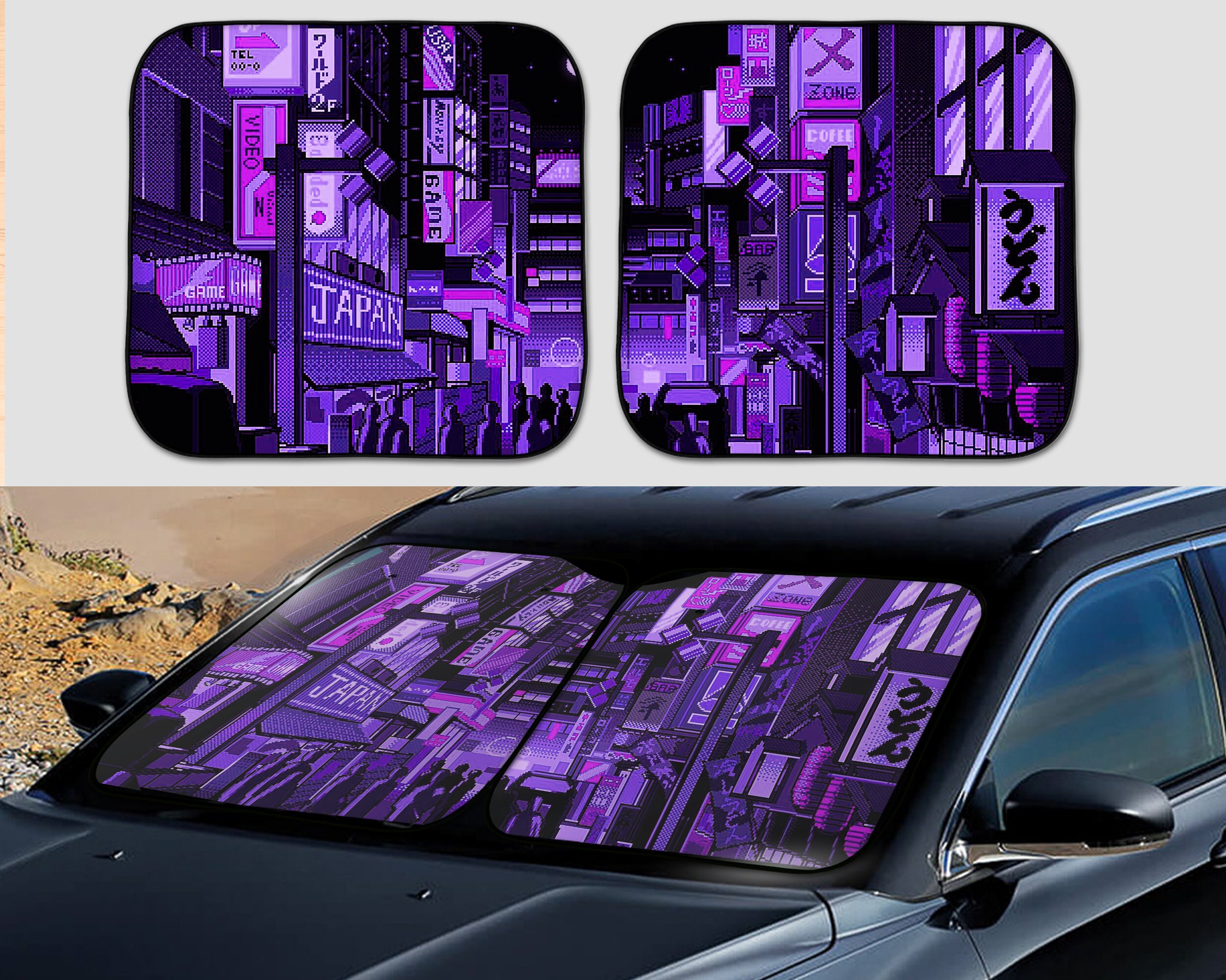Anime Sunshade Sun Blocker for Windshield, Japanese Vaporwave Cyberpunk ...